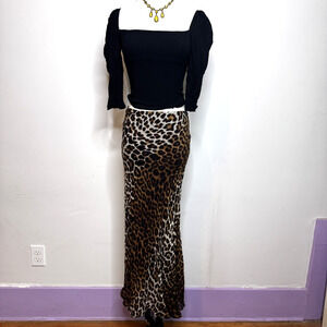 Vintage Leopard Gauzy Layered Mermaid Maxi Skirt Indie Goth Grunge Fairy 90s XL